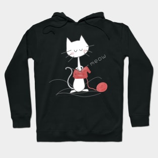 White Knitting Cat - Soft Pink Hoodie